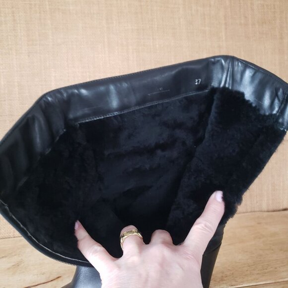 Gianfranco Ferré Black Leather High Heel Fur Lined Fold Over Moto Boots EU 37 - Picture 7 of 15